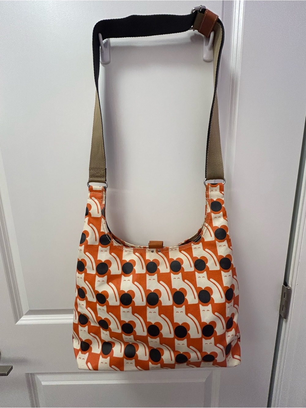 Orla Kiely bag with Poppy Cat pattern.
